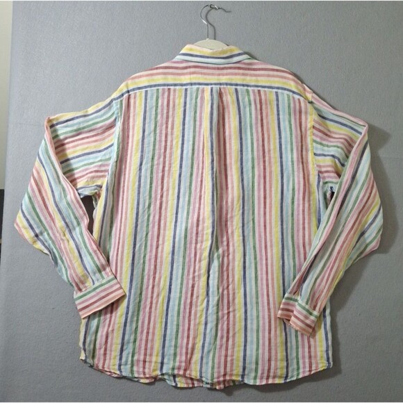 Cremieux Collection Shirt Mens XL 100% Linen Long Sleeve  Rainbow Stripes - Picture 5 of 7
